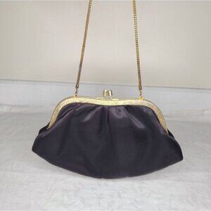 Vintage black satin evening clutch purse